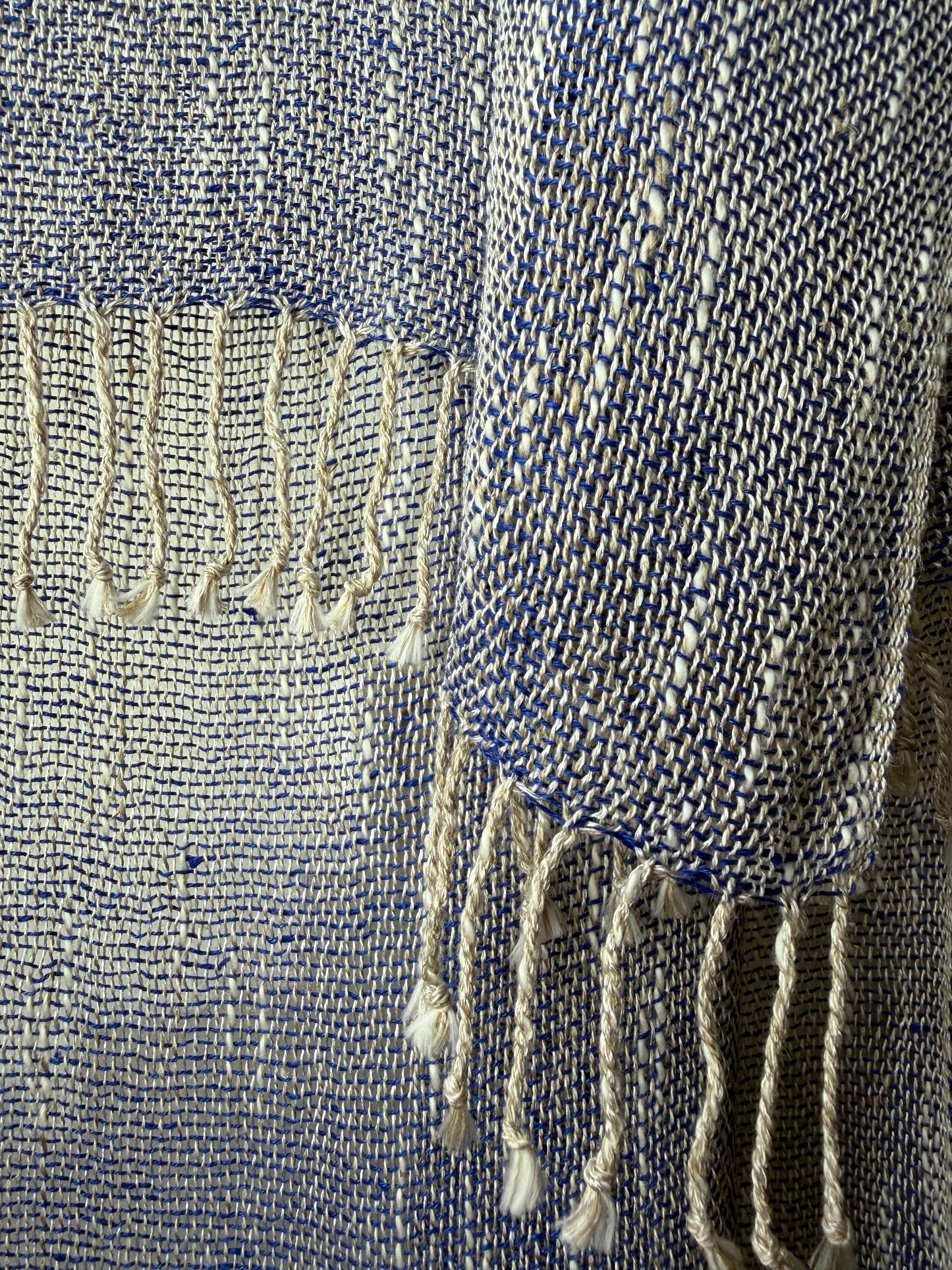 Linen & silk scarf WAVE - azure blue