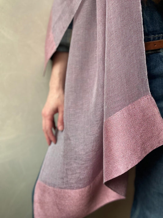 Linen and silk mix scarf OPERA - wide PINK