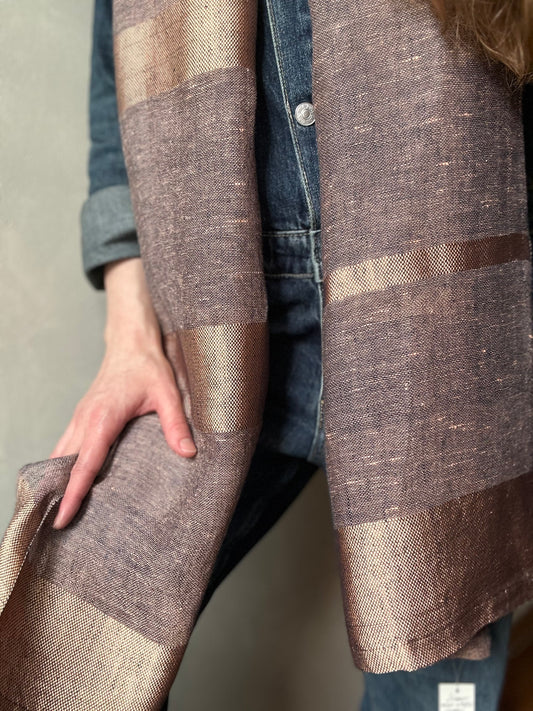 Linen and silk mix scarf OPERA - narrow PINK