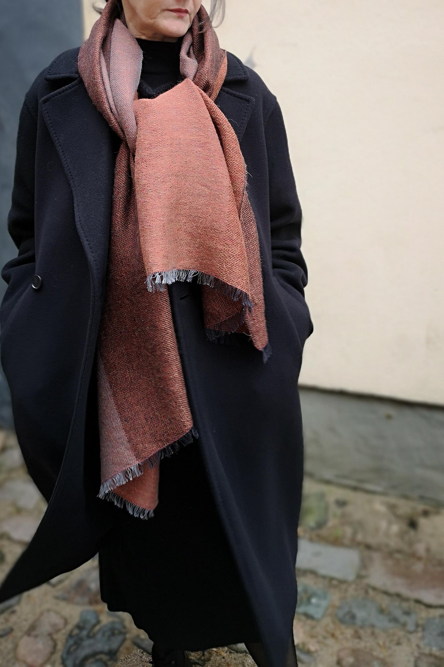 Double-sided linen & alpaca scarf EARTH