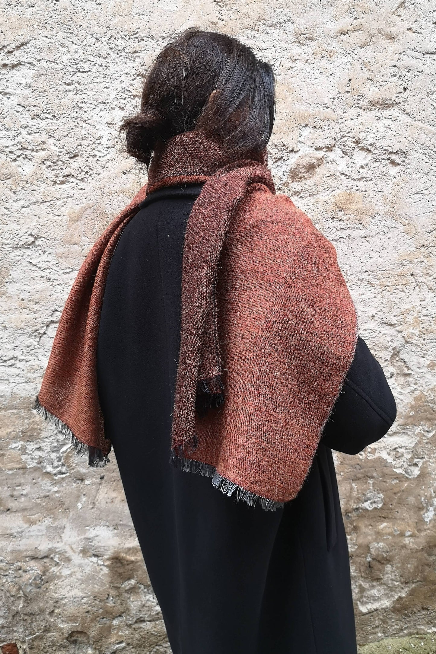 Double-sided linen & alpaca scarf EARTH