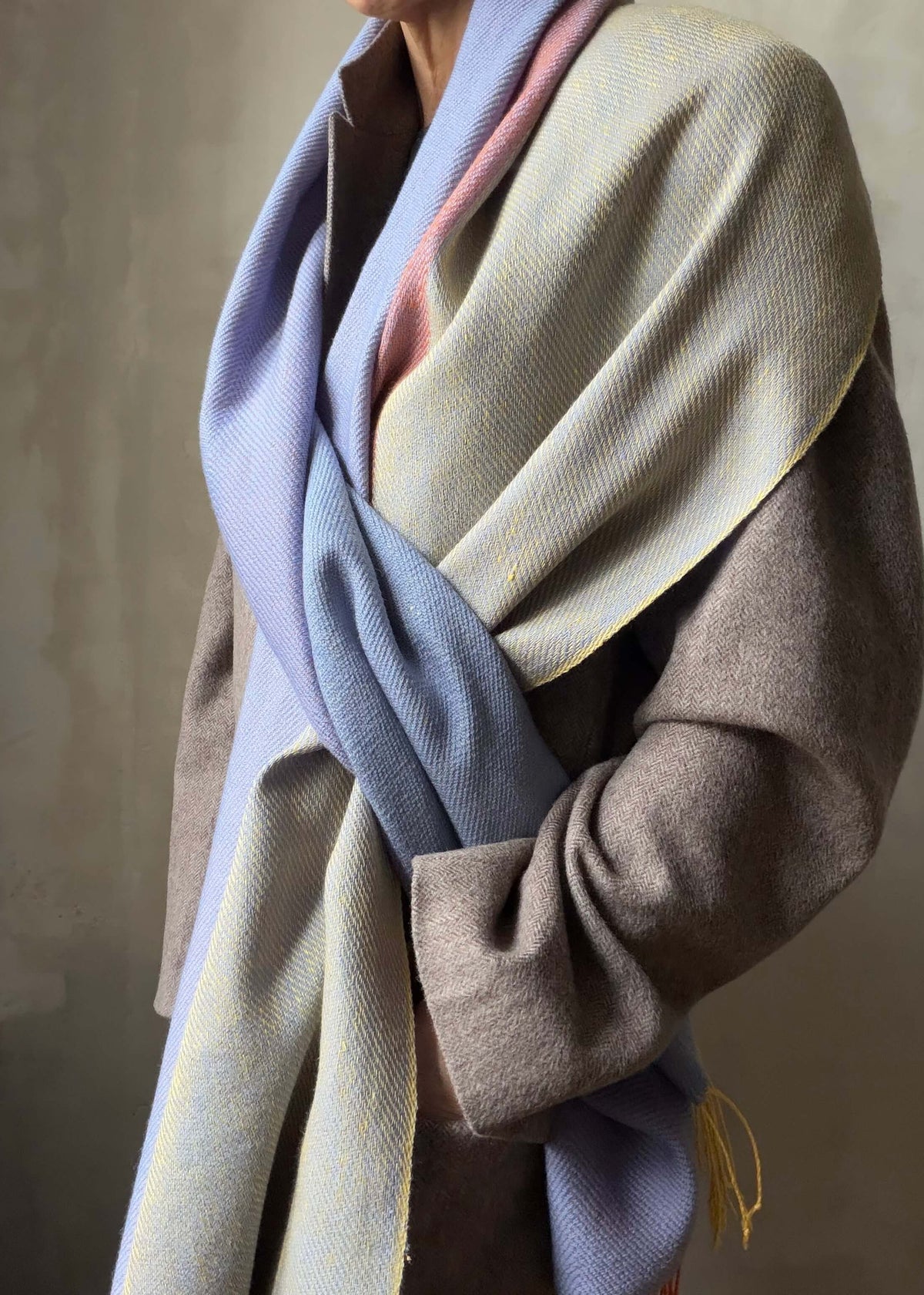 Reversible linen & merino scarf SUN - light blue
