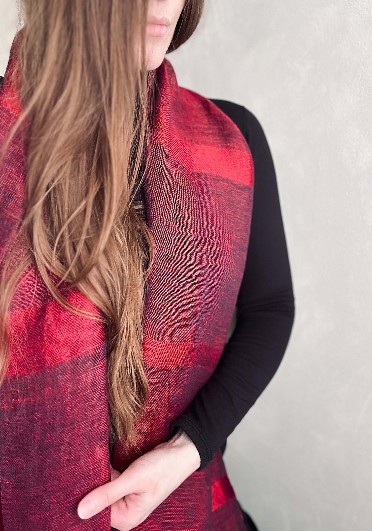 Linen and silk mix scarf OPERA - narrow RED