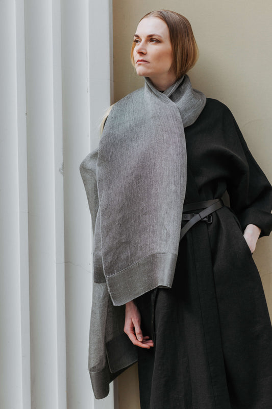 Linen and silk mix scarf OPERA - wide GREY