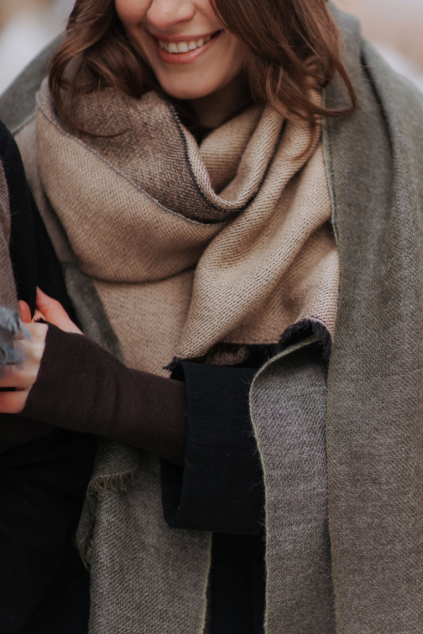 Double-sided linen & alpaca scarf EARTH