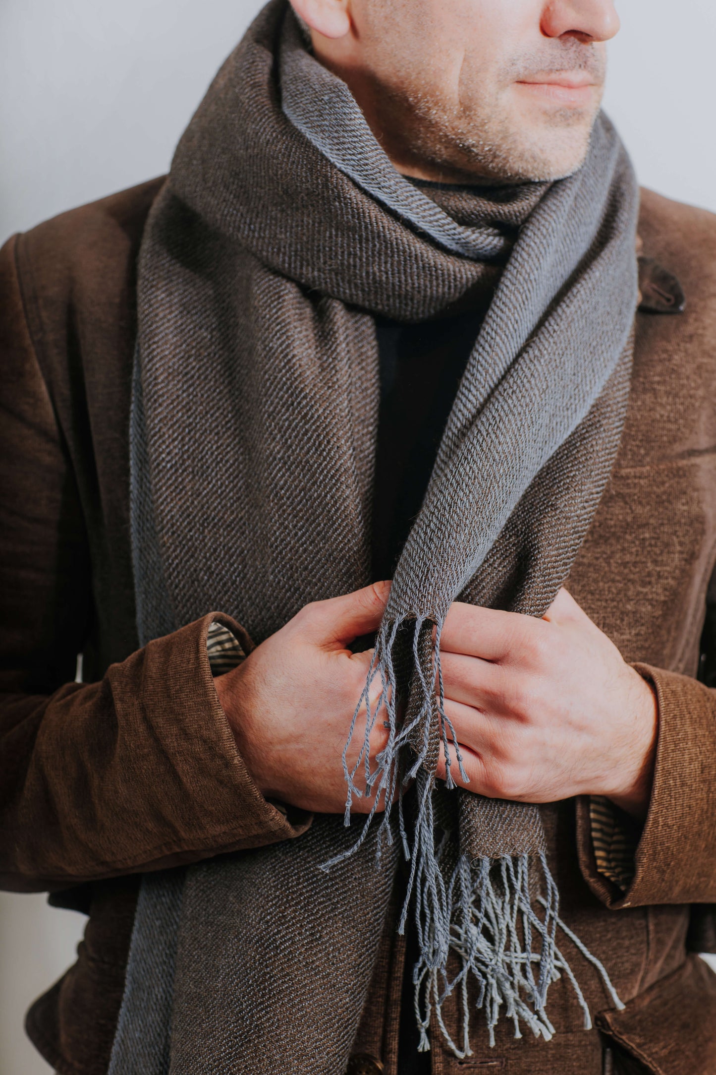 Double-sided linen & alpaca scarf EARTH