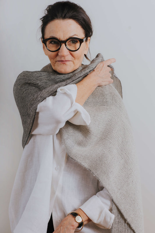 Double-sided linen & alpaca scarf BLACK & WHITE