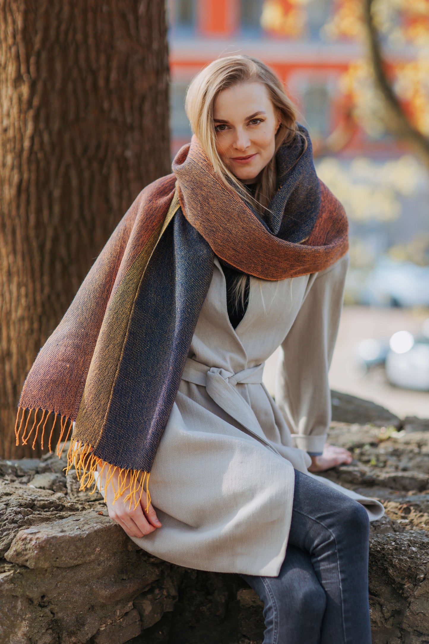 Double-sided linen & alpaca scarf SUN