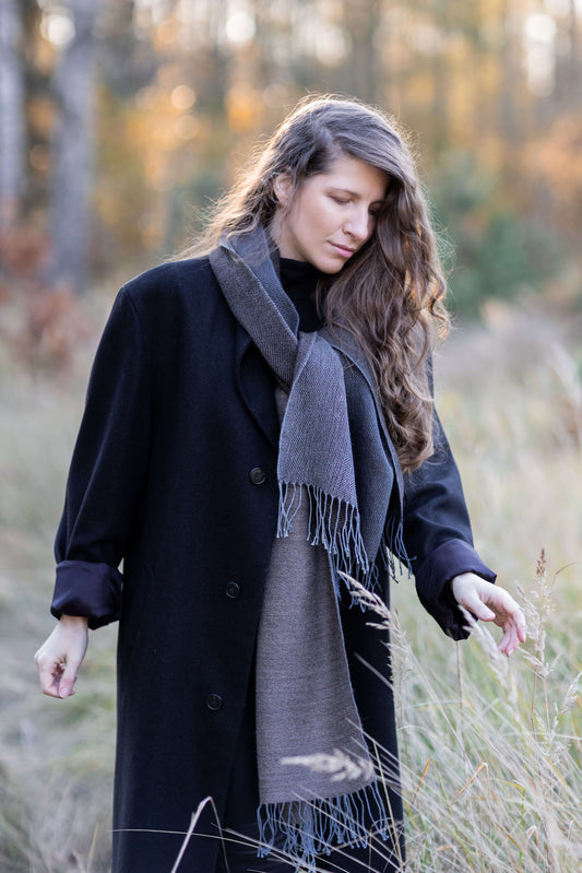 Double-sided linen & alpaca scarf EARTH