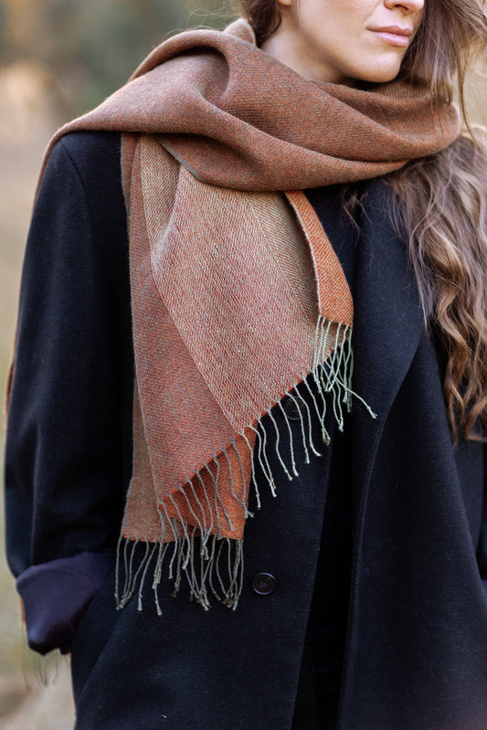 Double-sided linen & alpaca scarf EARTH