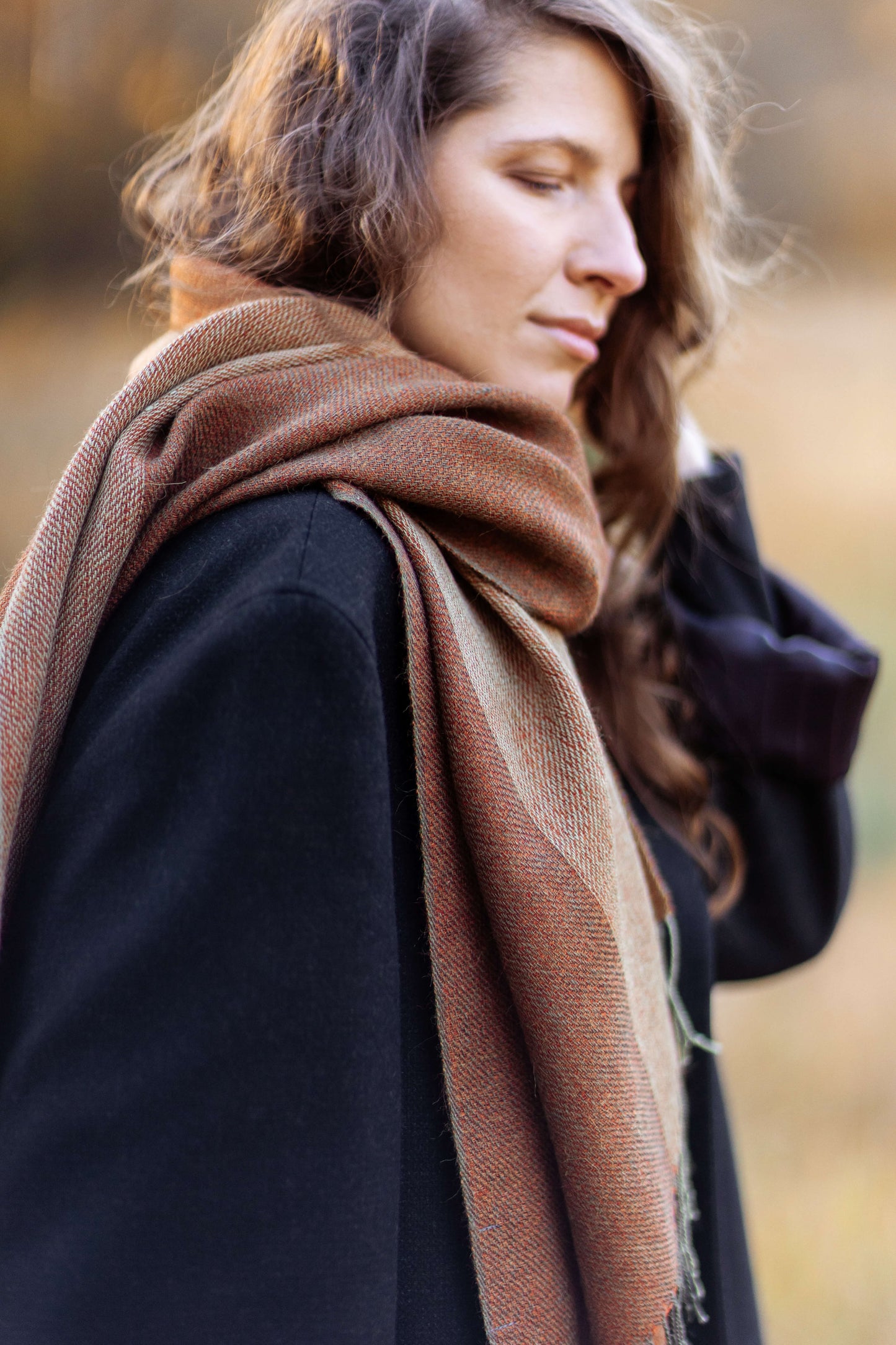 Double-sided linen & alpaca scarf EARTH