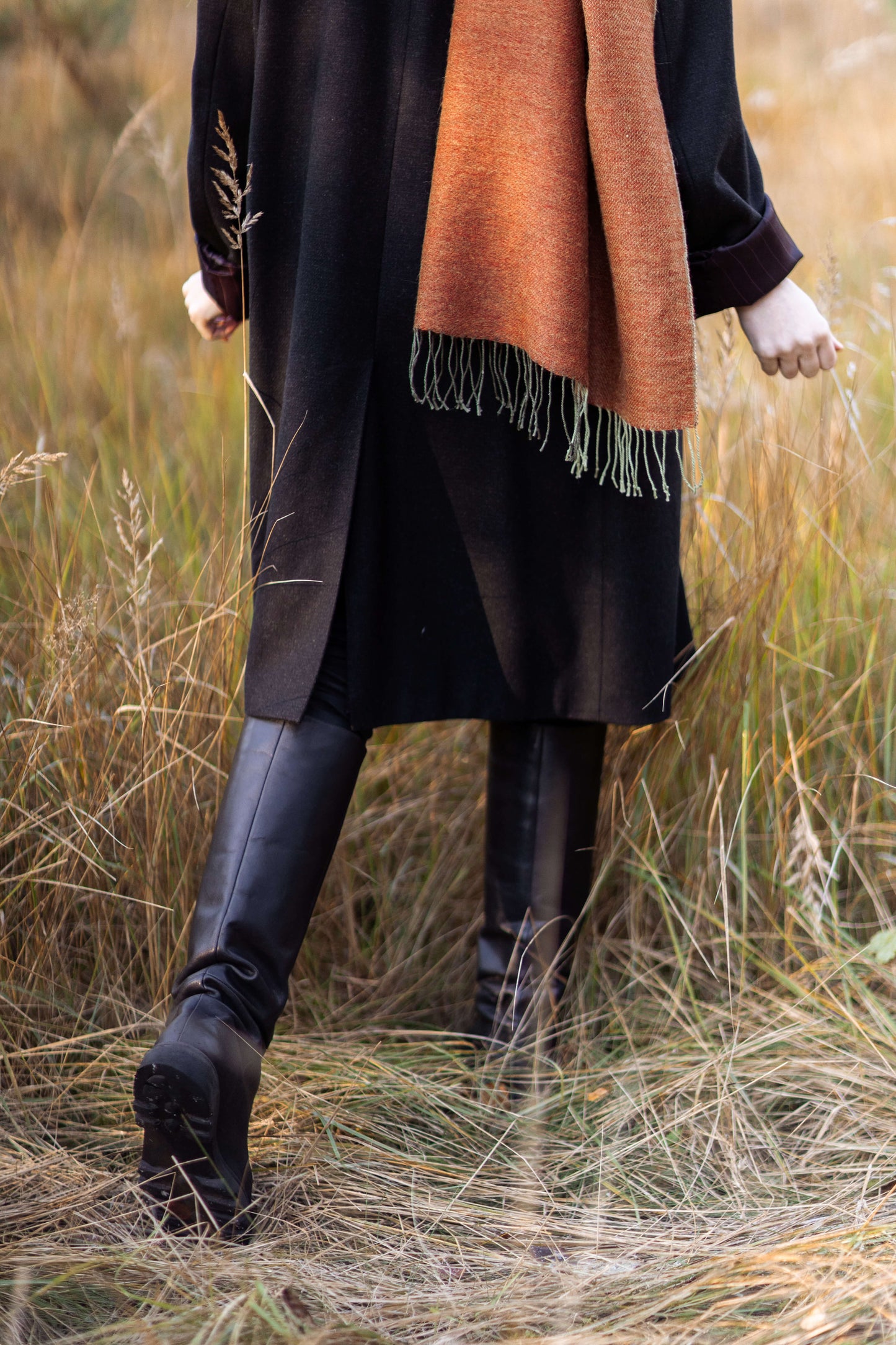 Double-sided linen & alpaca scarf EARTH