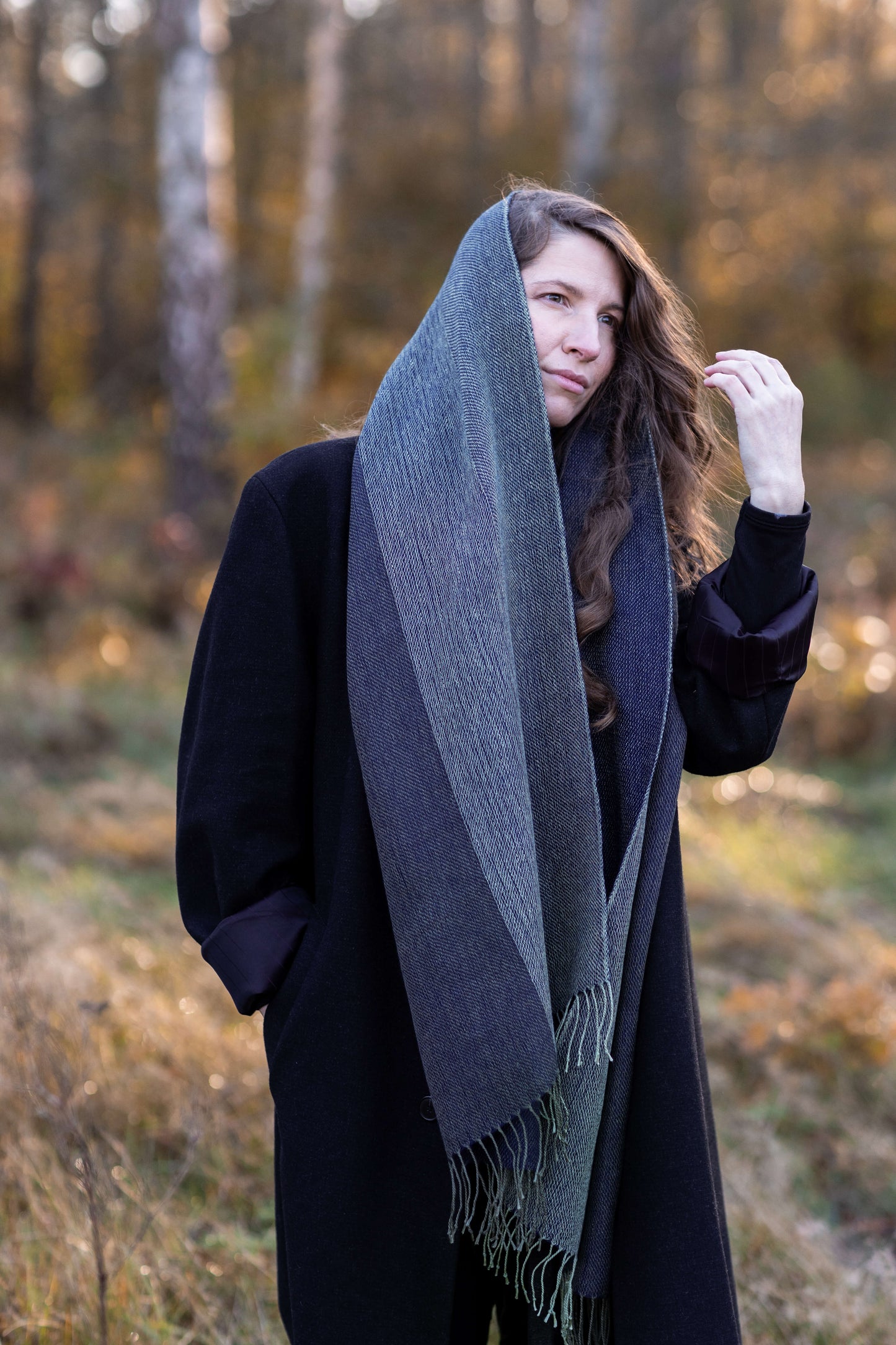 Double-sided linen & alpaca scarf EARTH