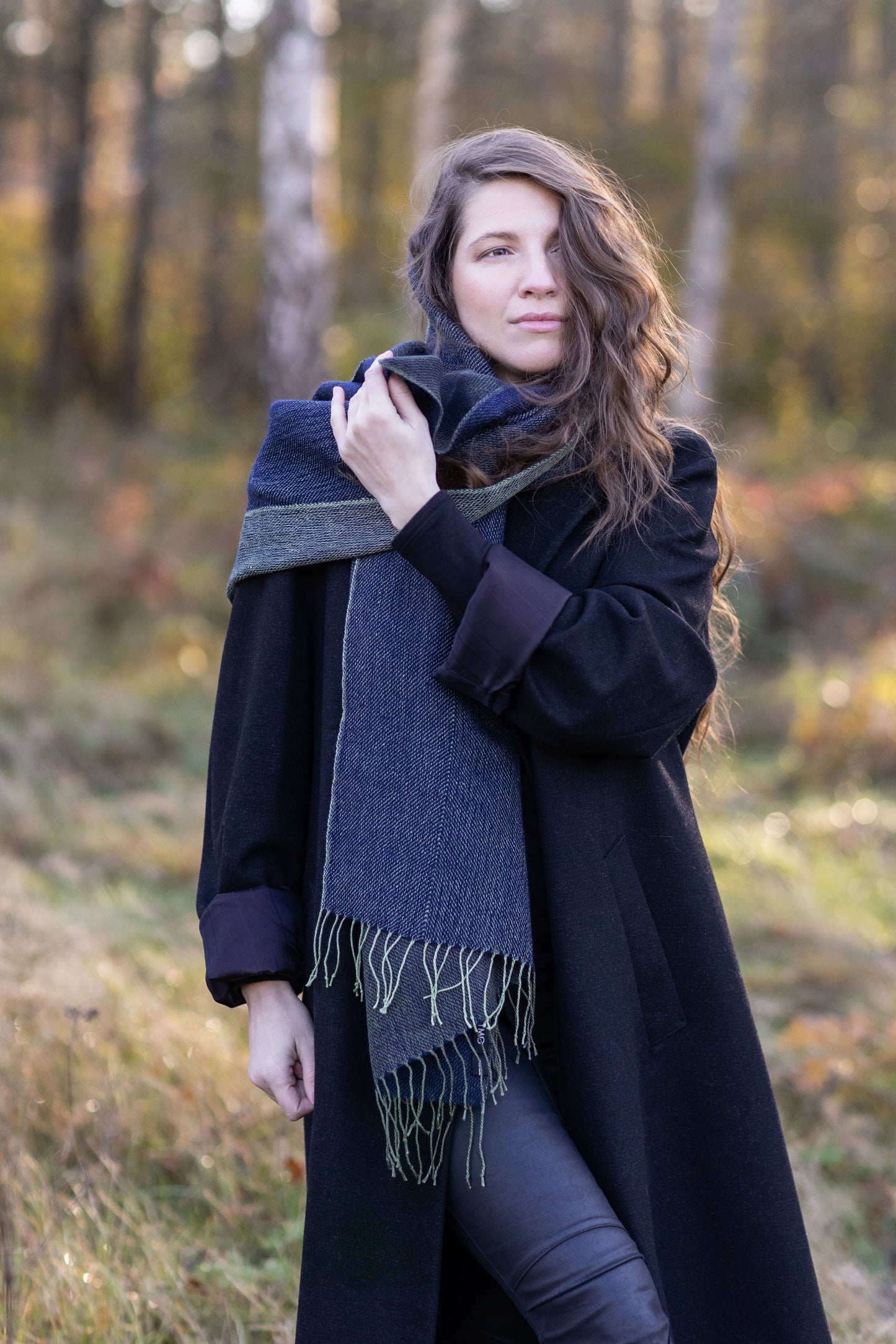 Double-sided linen & alpaca scarf EARTH