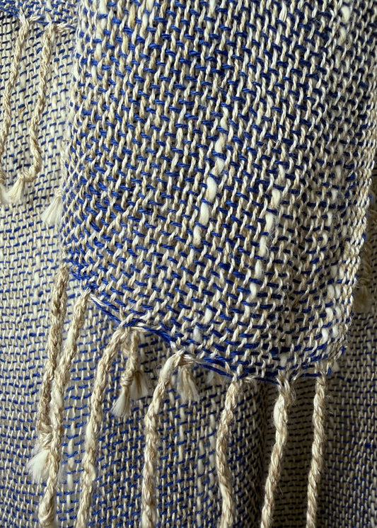 Linen & silk scarf WAVE - azure blue