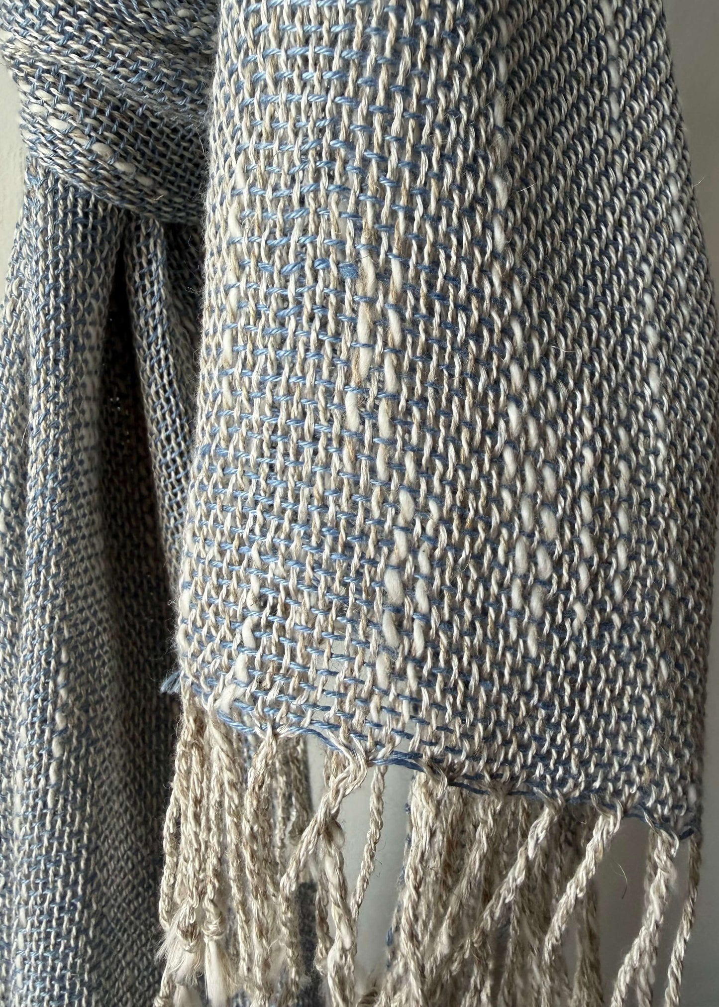 Linen & silk scarf WAVE - ice blue