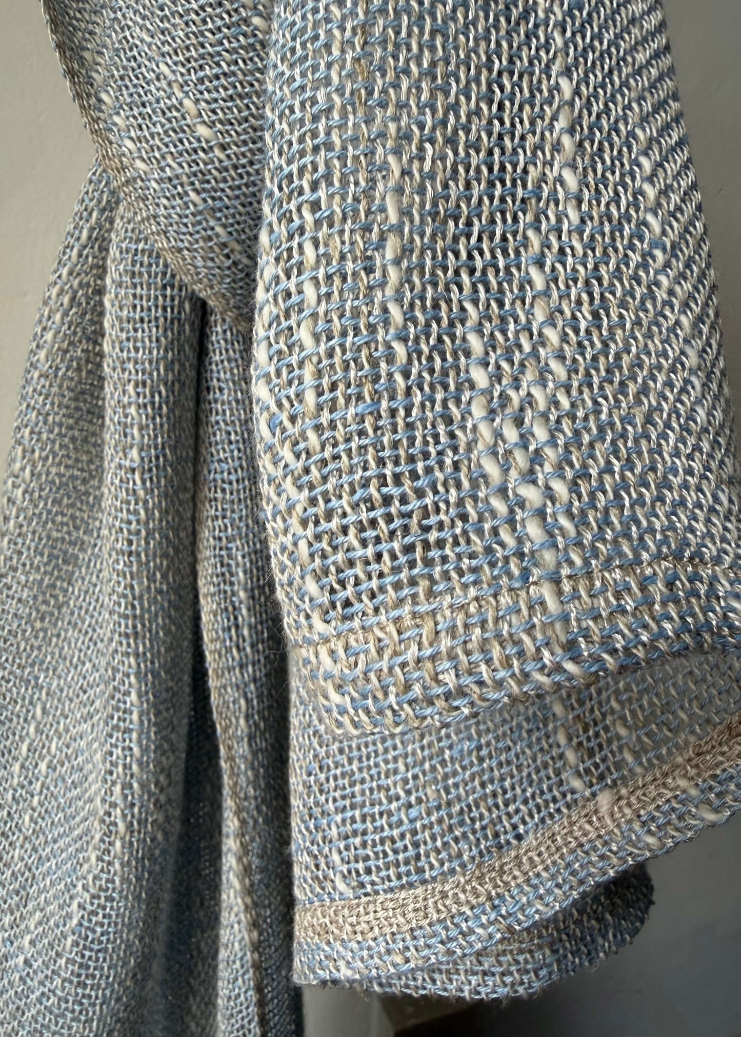 Linen & silk scarf WAVE - ice blue H