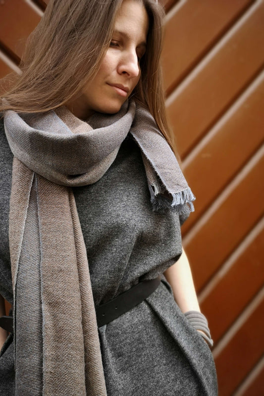 Double-sided linen & alpaca scarf EARTH