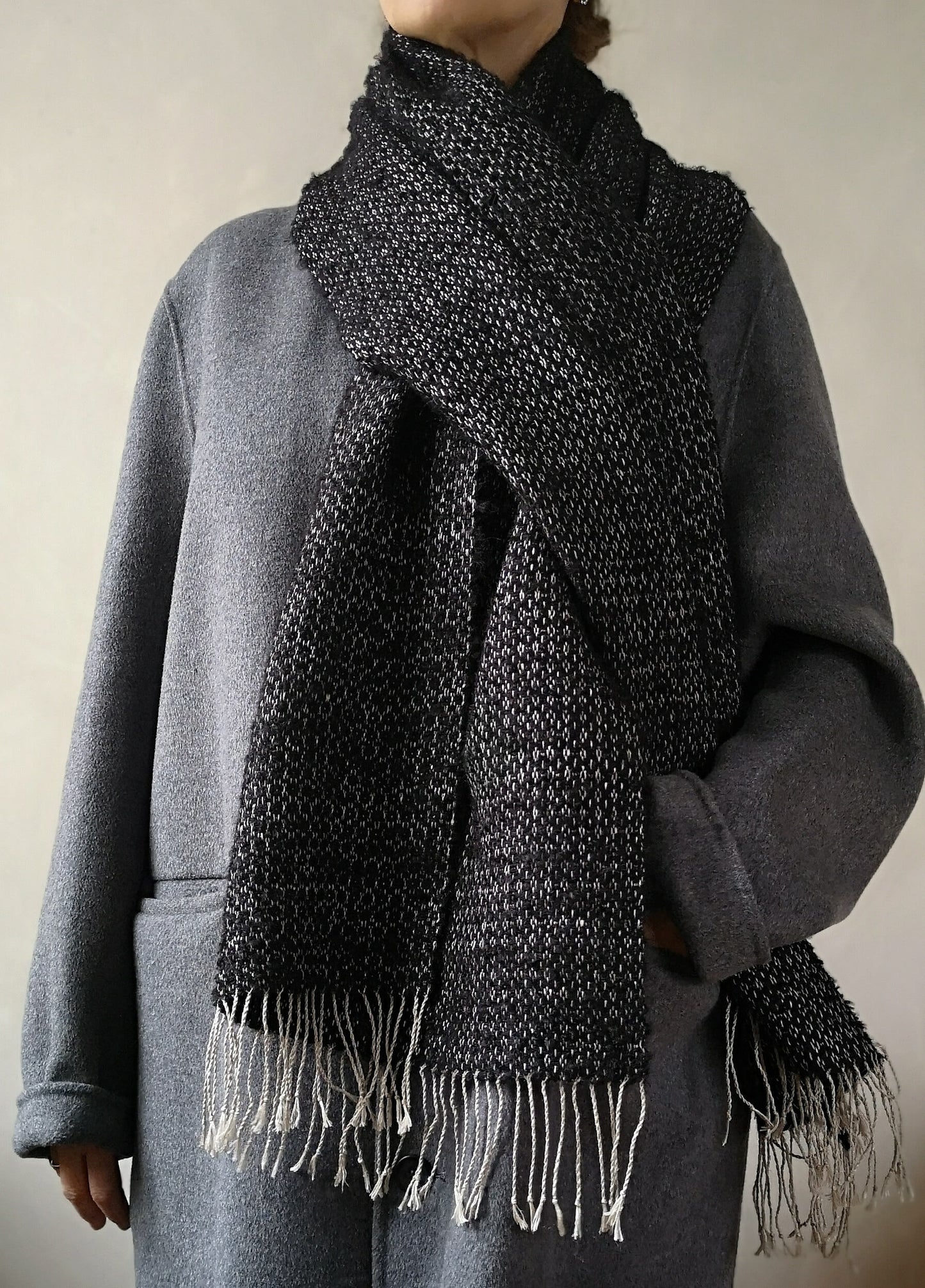 Linen & alpaca scarf RAXTI - black boucle