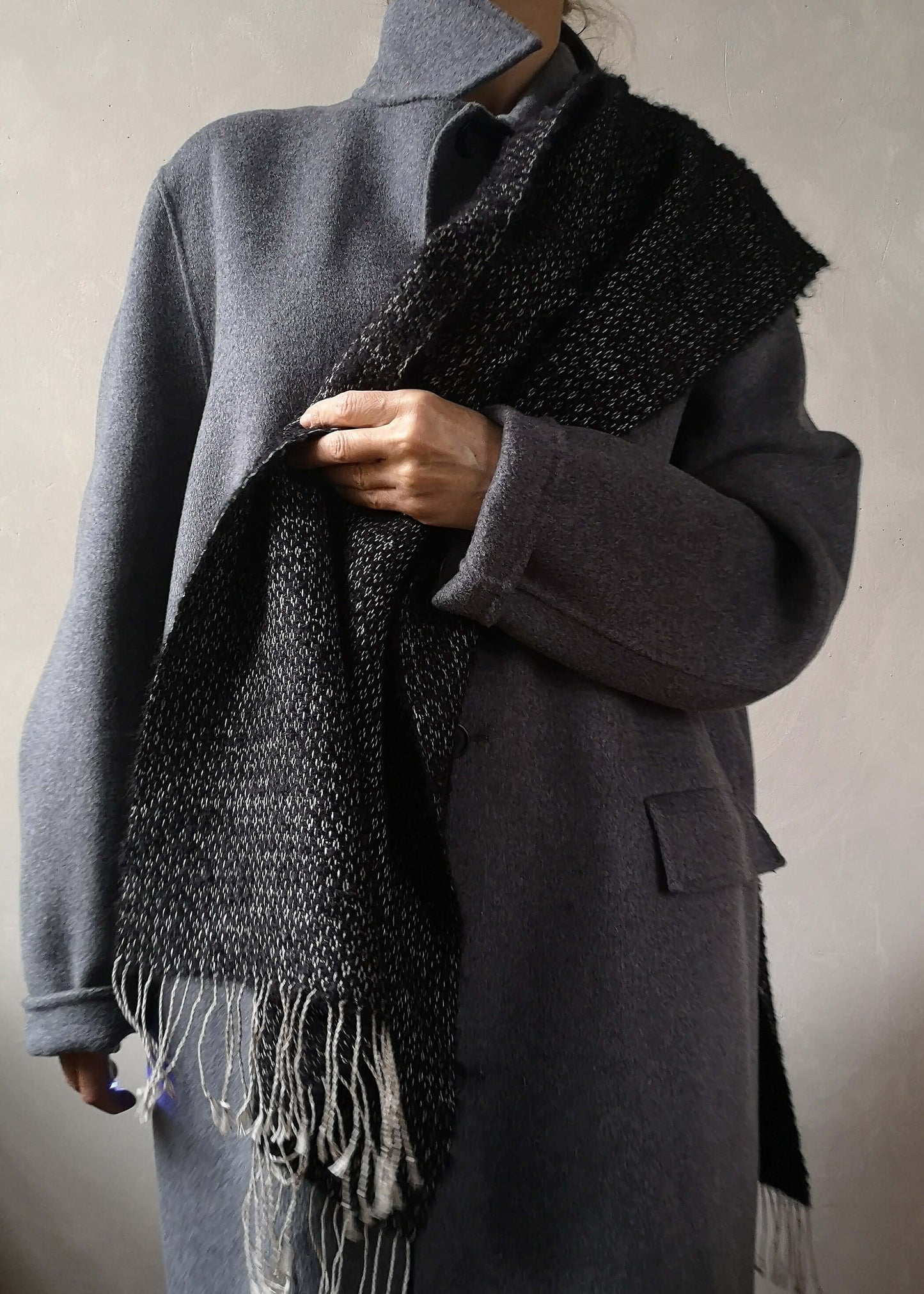 Linen & alpaca scarf RAXTI - black boucle