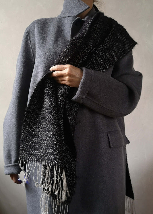 Linen & alpaca scarf RAXTI - black boucle