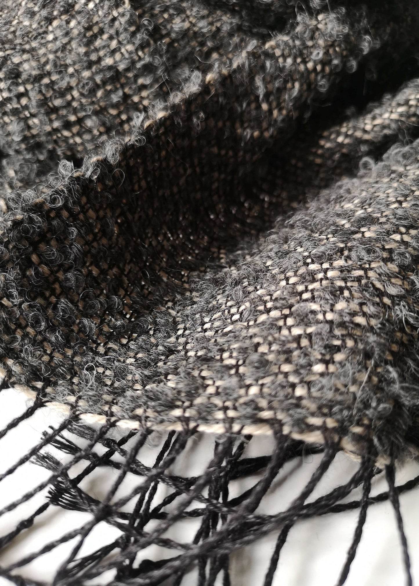 Linen & alpaca scarf RAXTI - grey boucle & beige
