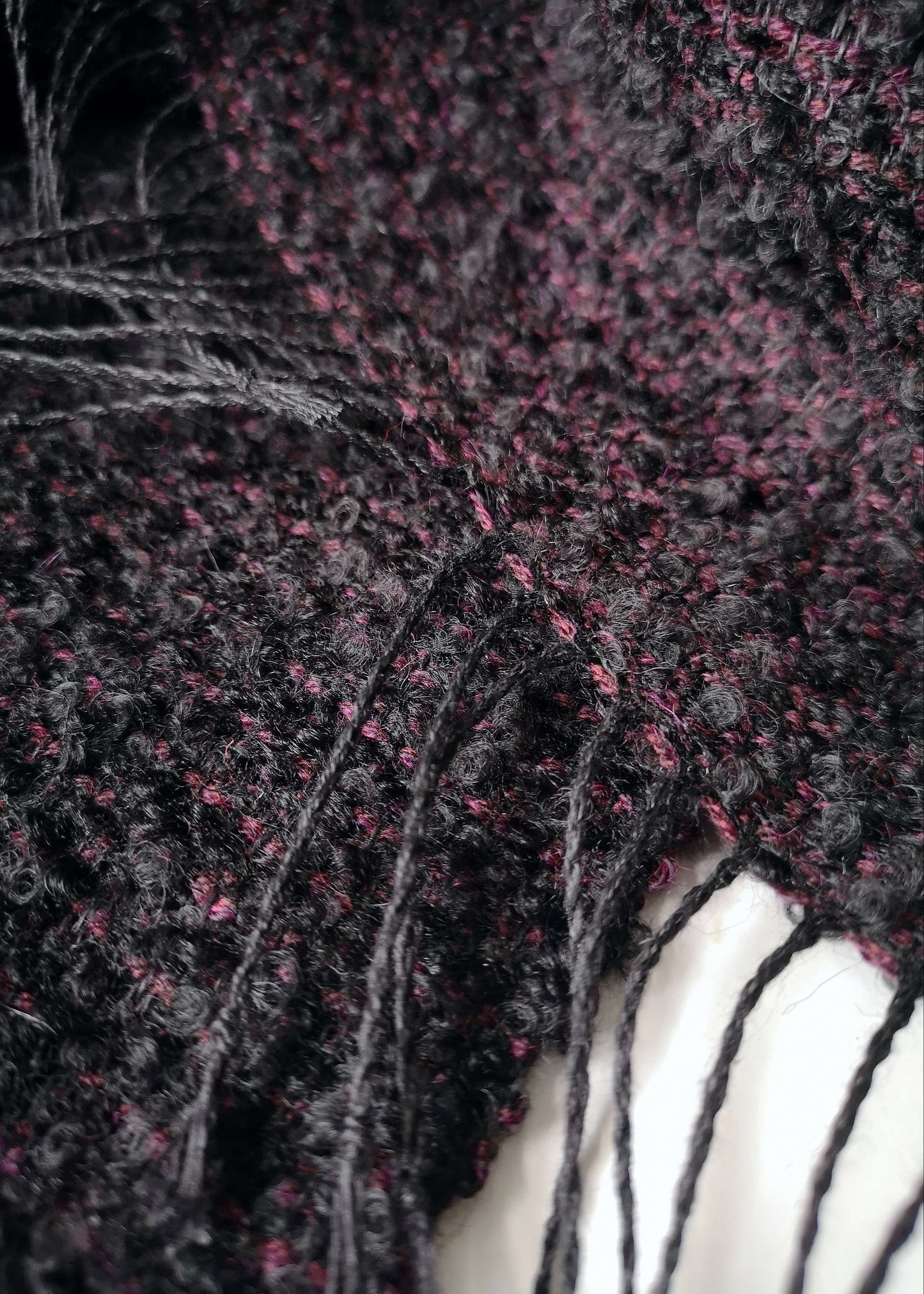 Linen & alpaca scarf RAXTI - black boucle & burgundy red