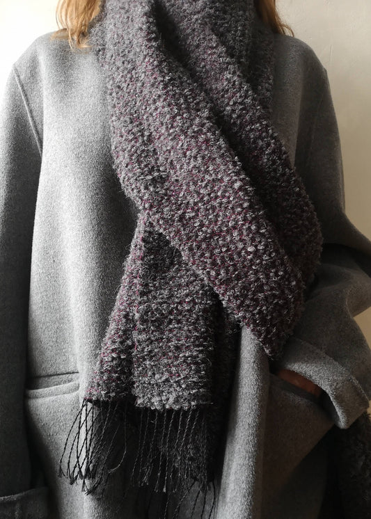 Linen & alpaca scarf RAXTI - grey boucle & burgundy red
