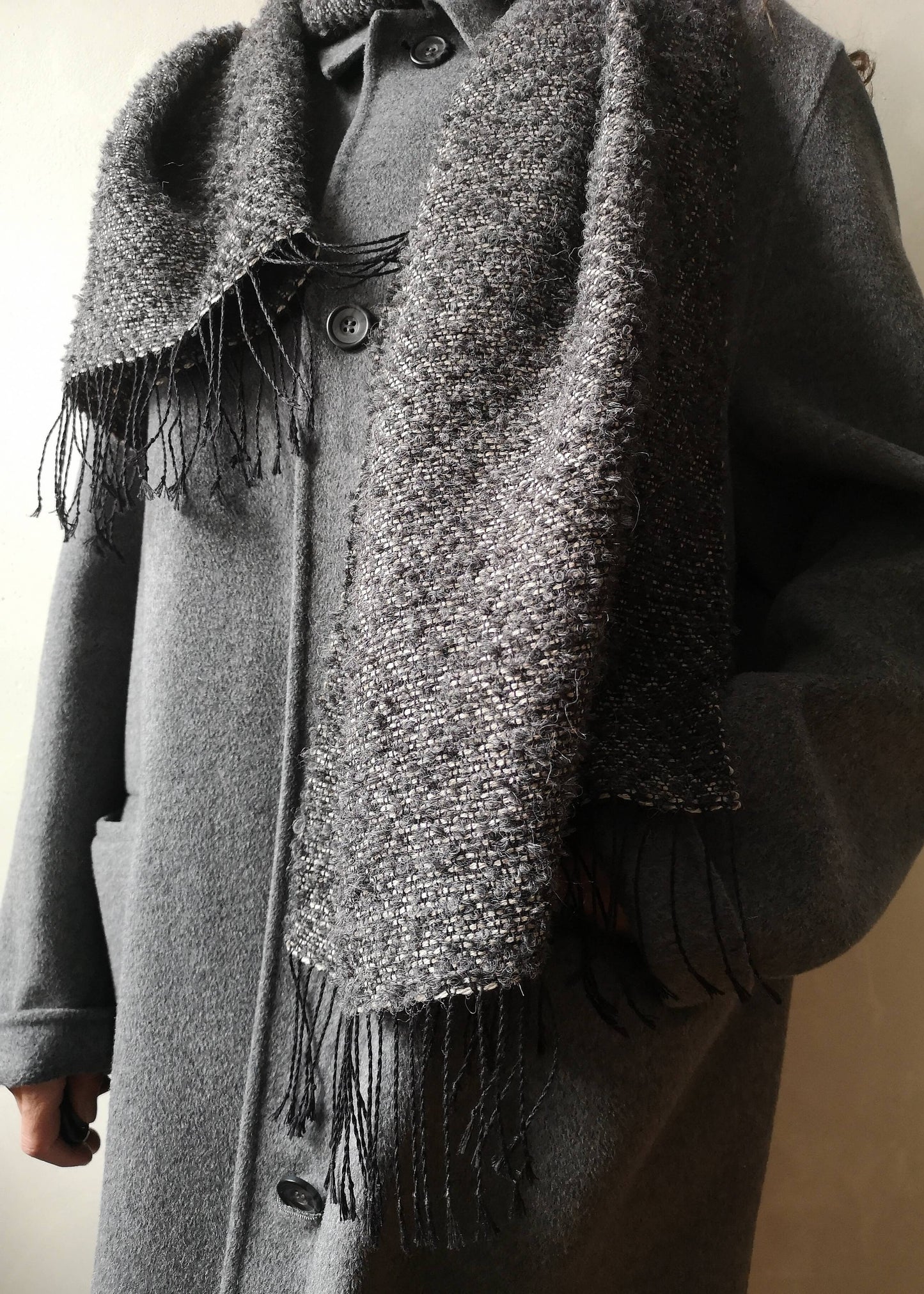 Linen & alpaca scarf RAXTI - grey boucle & beige