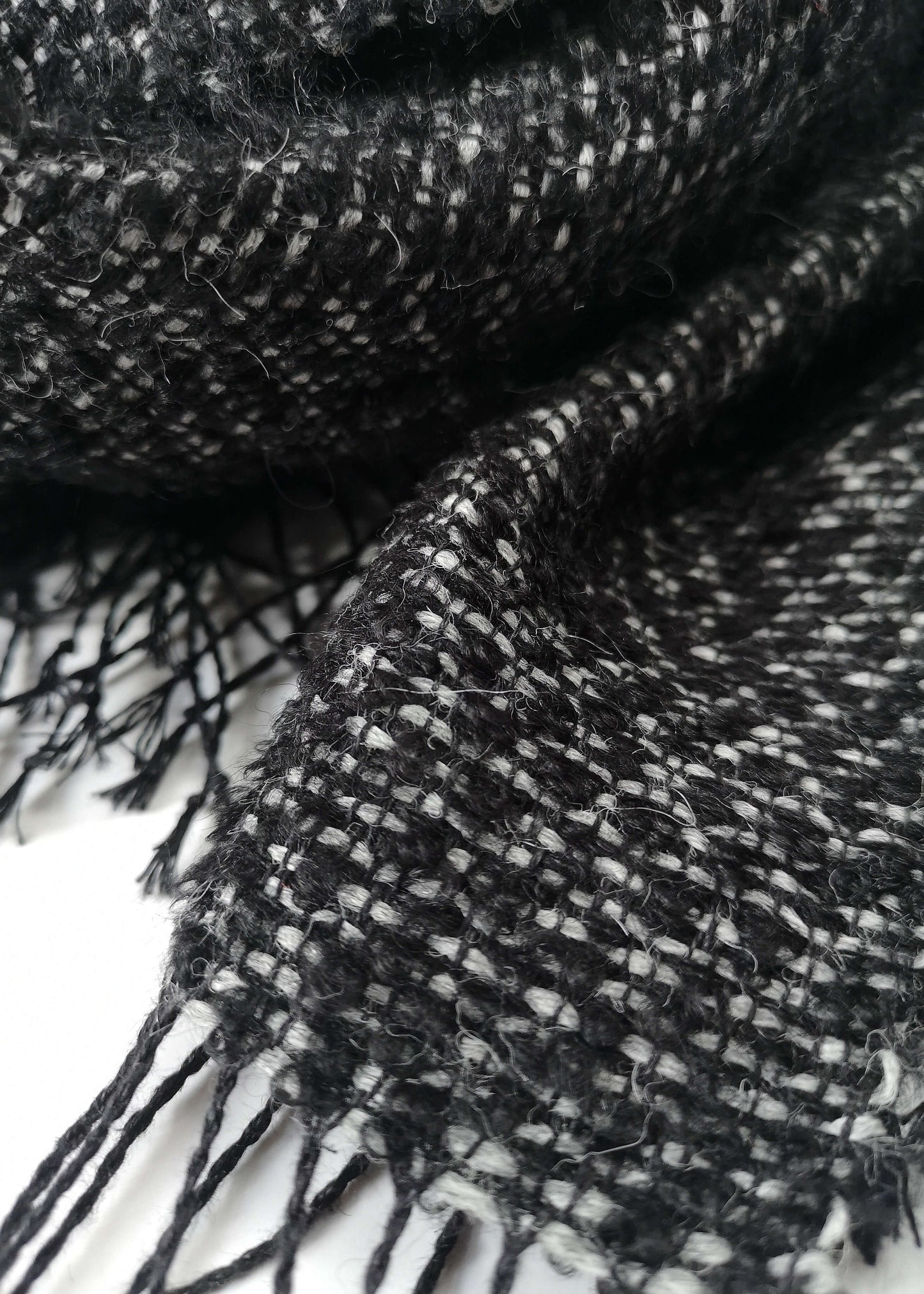 Linen & alpaca scarf RAXTI - black boucle & grey