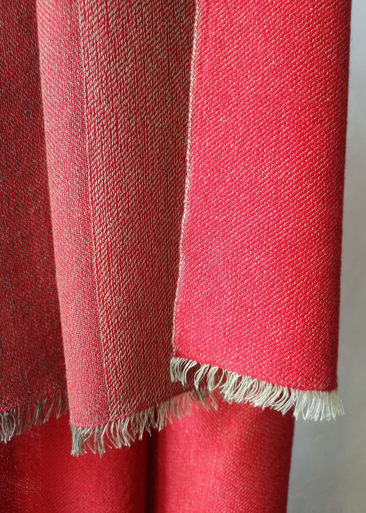 Reversible linen & alpaca scarf EARTH - wide RED