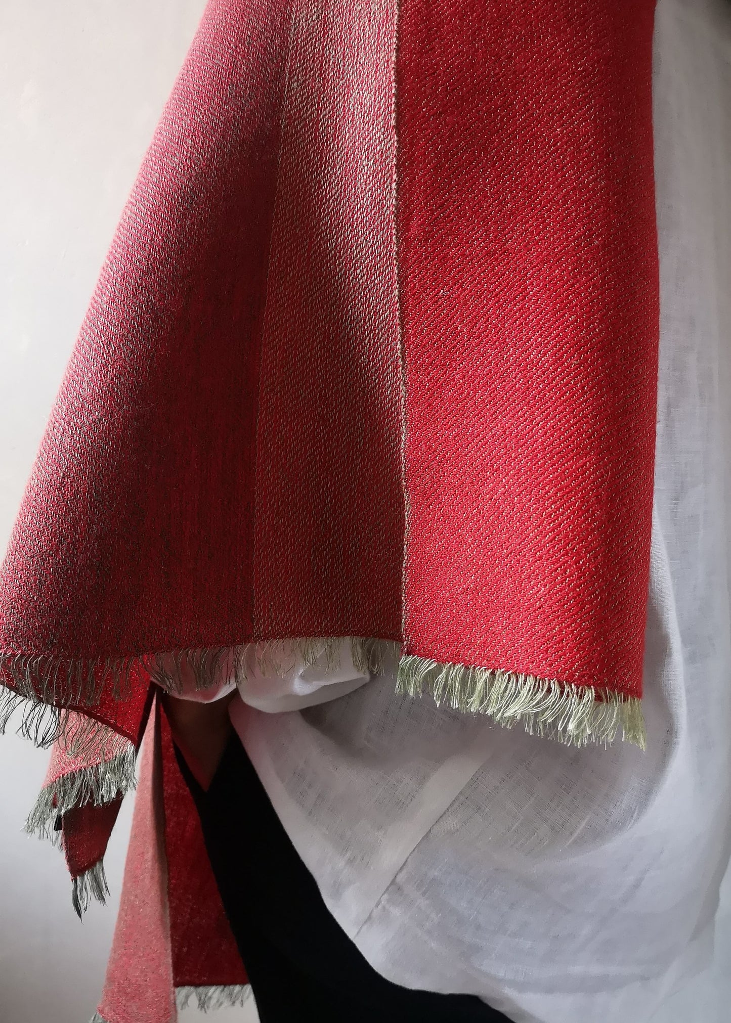 Reversible linen & alpaca scarf EARTH - wide RED