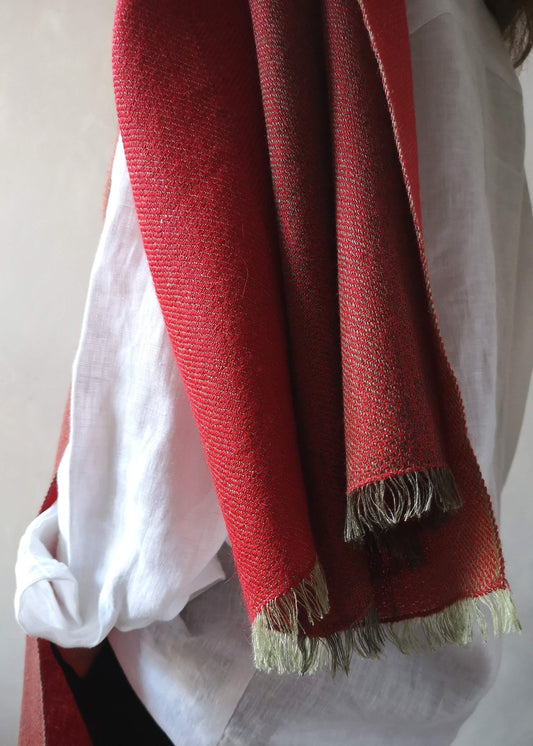 Reversible linen & alpaca scarf EARTH - wide RED