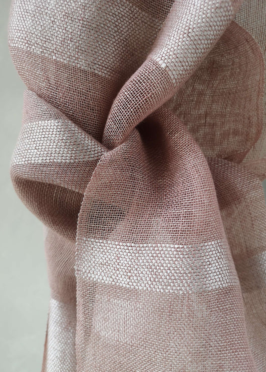 Linen and silk mix scarf OPERA - narrow OLD ROSE