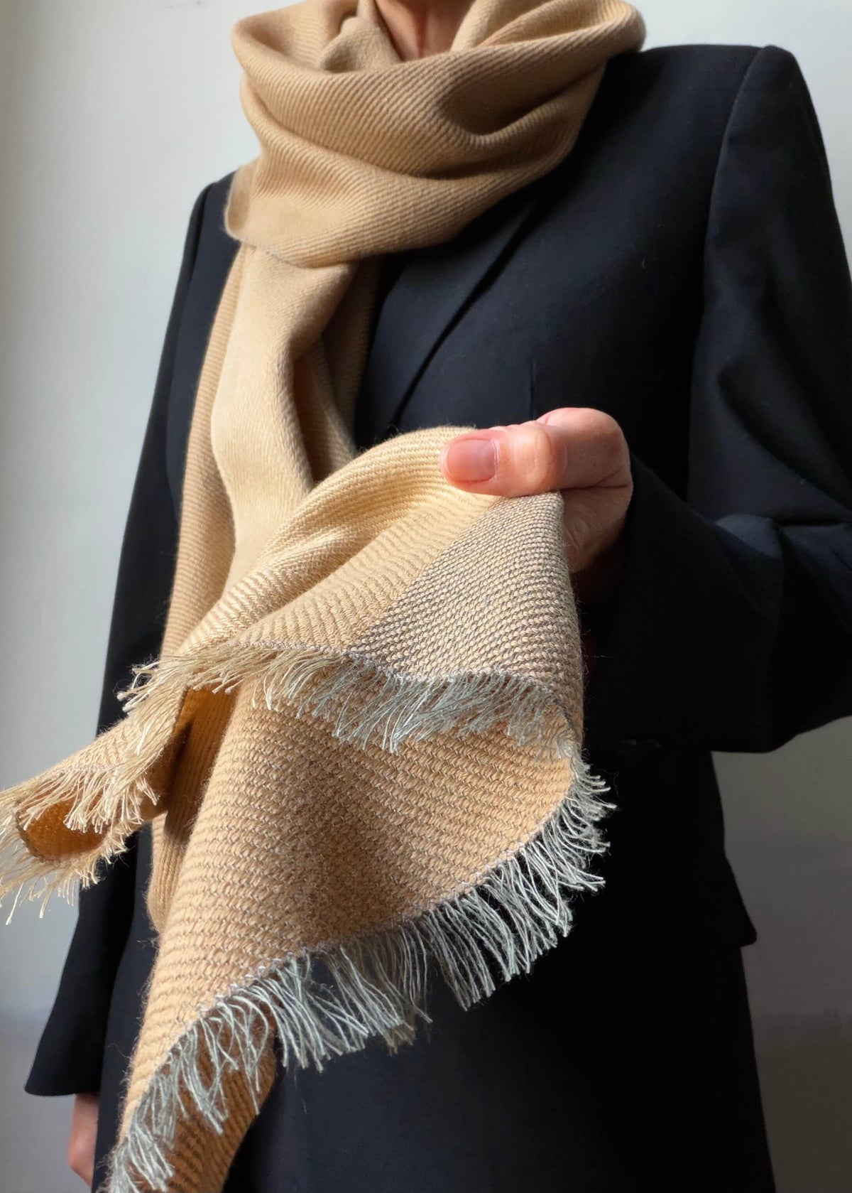 Reversible linen & merino scarf EARTH