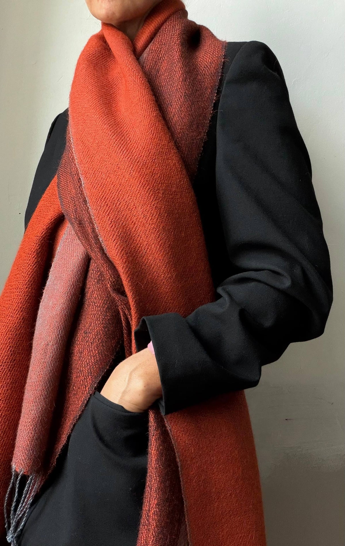 Reversible linen & alpaca scarf EARTH