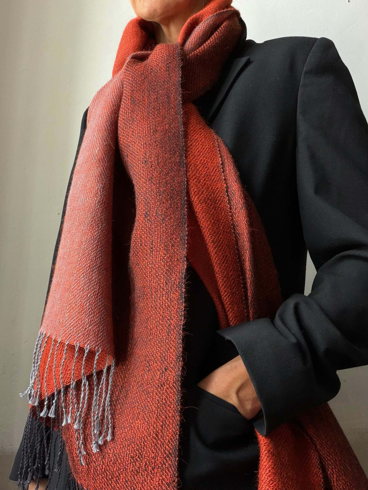 Reversible linen & alpaca scarf EARTH