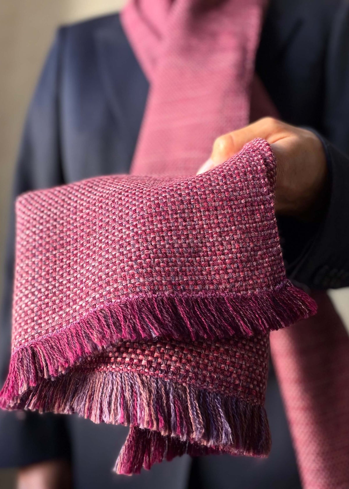 Pure merino scarf MATRIX - burgungy & white