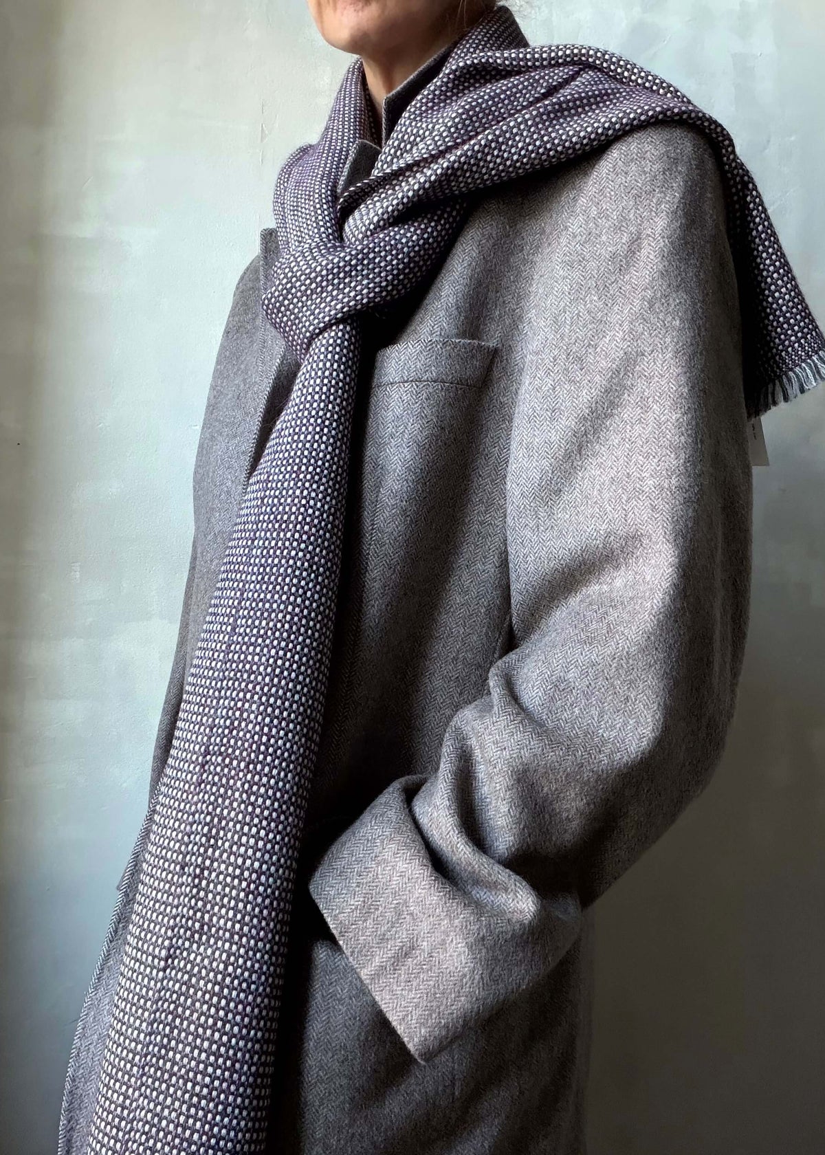 Pure merino scarf MATRIX - grey & burgundy