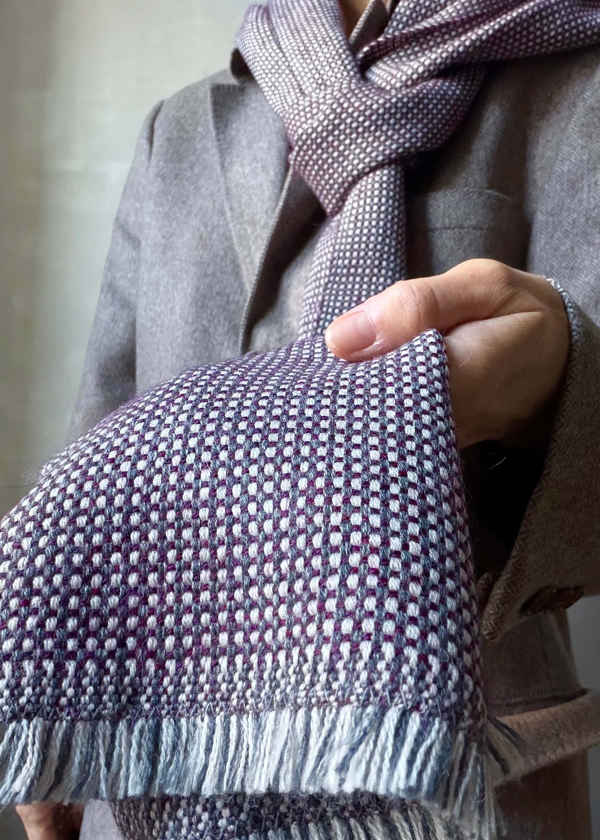 Pure merino scarf MATRIX - grey & burgundy