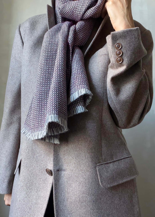 Pure merino scarf MATRIX - grey & burgundy