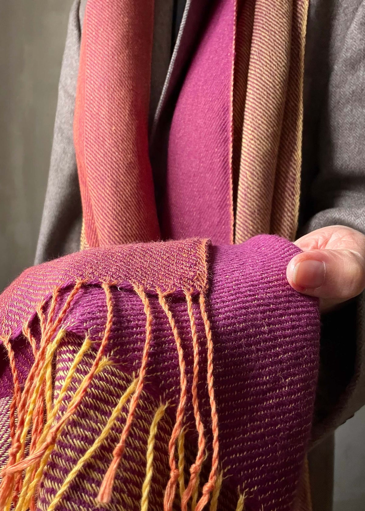 Reversible linen & merino scarf SUN - pink