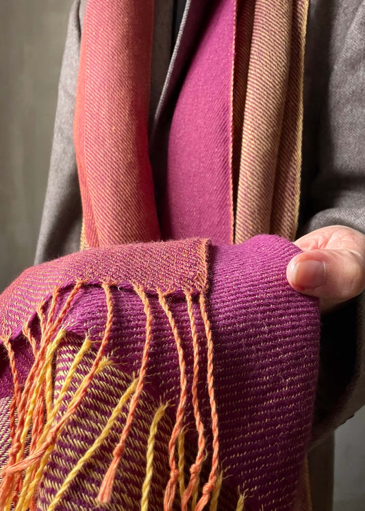 Reversible linen & merino scarf SUN - pink