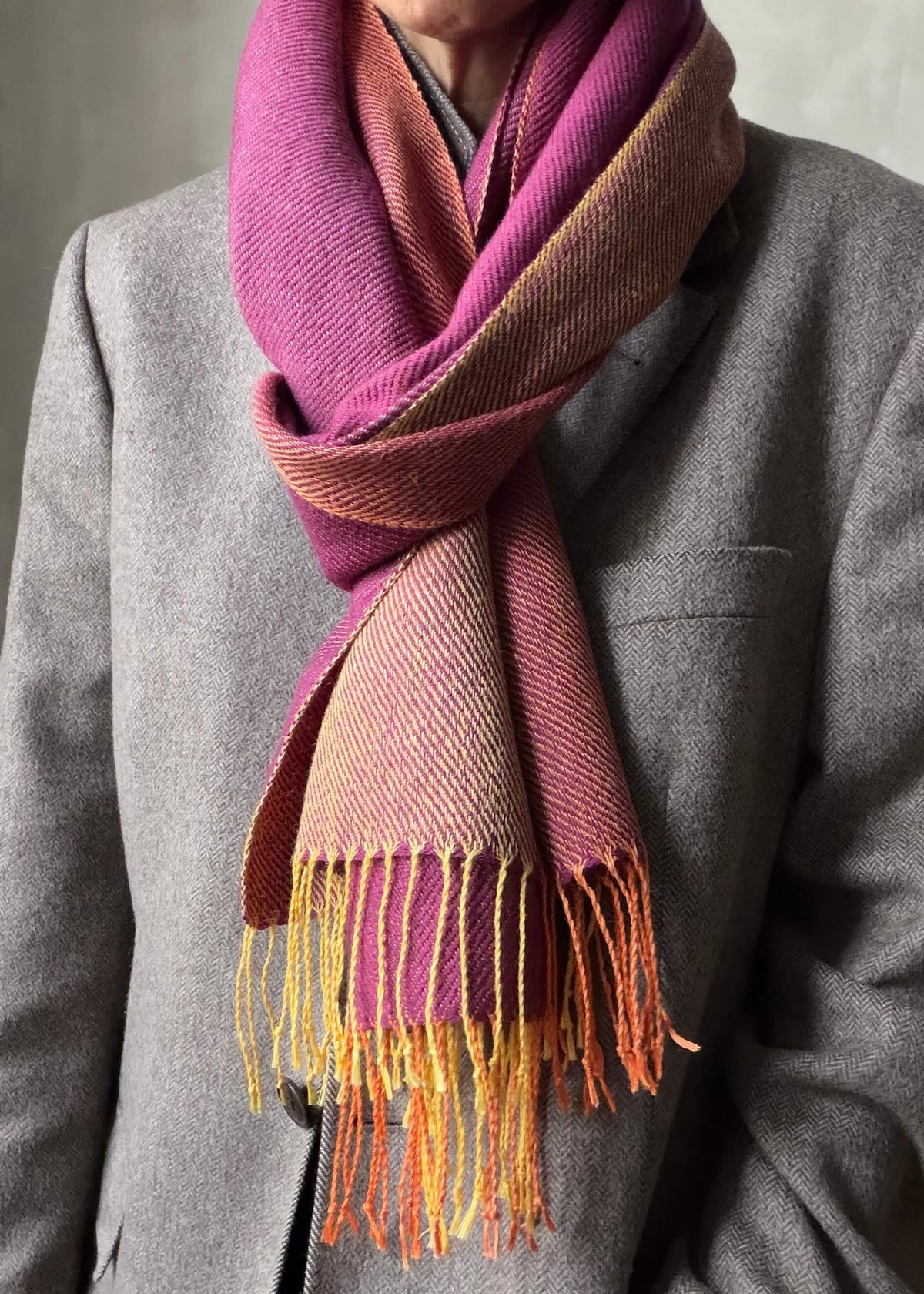 Reversible linen & merino scarf SUN - pink