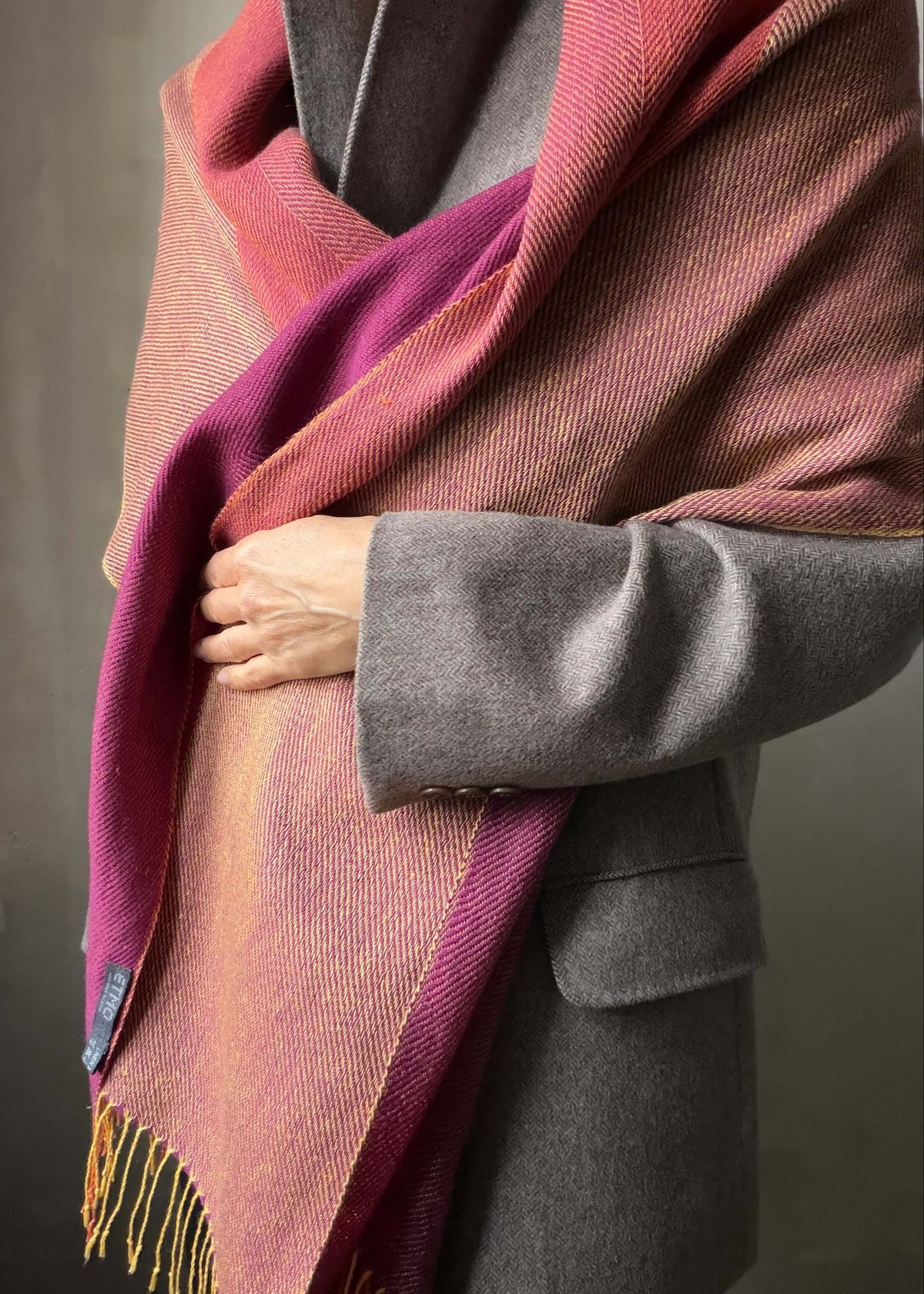 Reversible linen & merino scarf SUN - pink