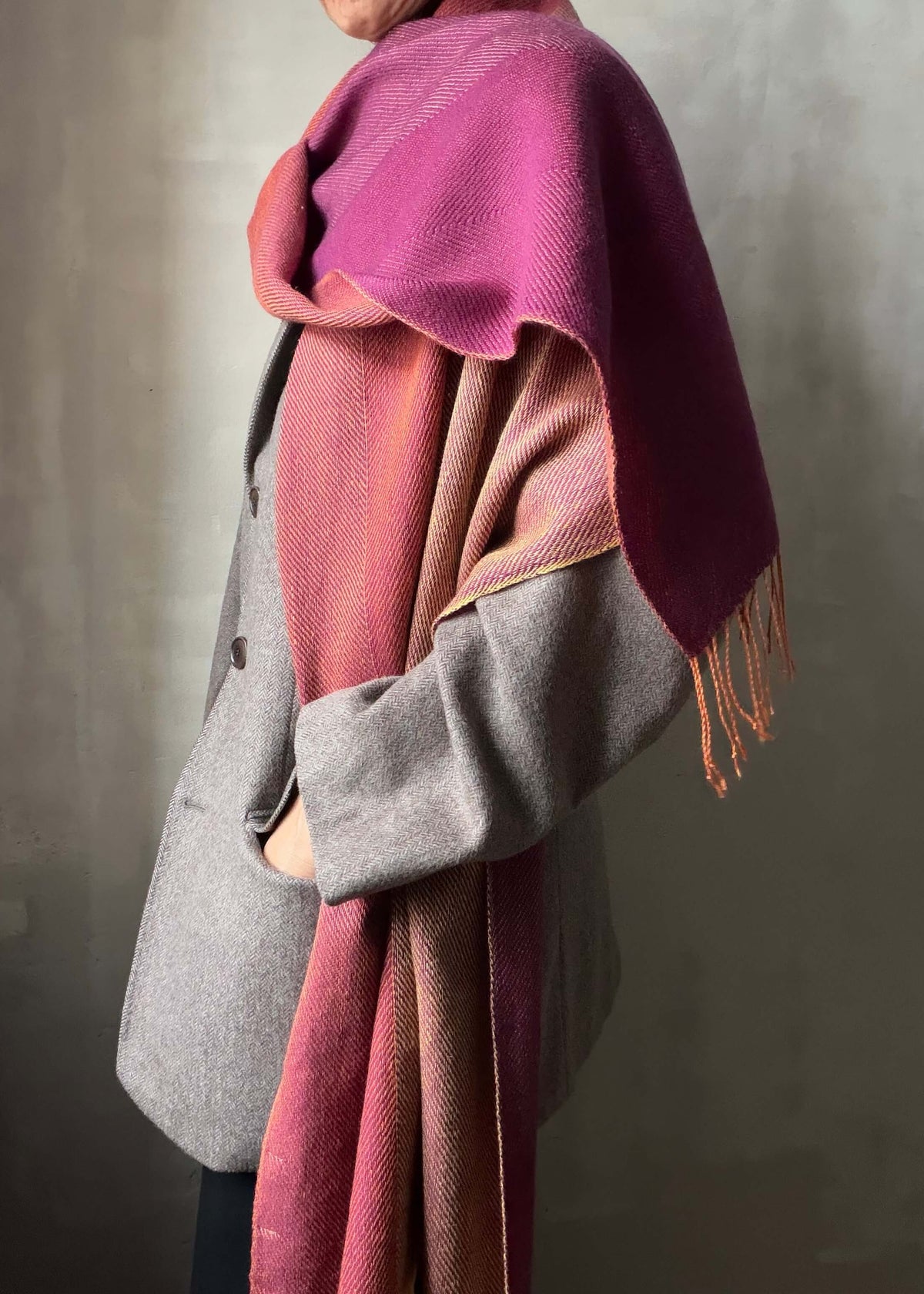 Reversible linen & merino scarf SUN - pink