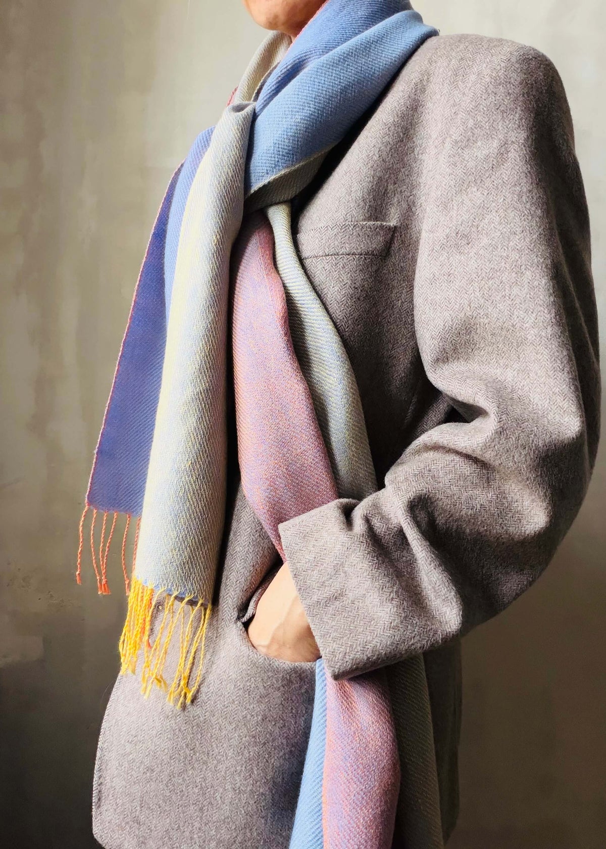 Reversible linen & merino scarf SUN - light blue