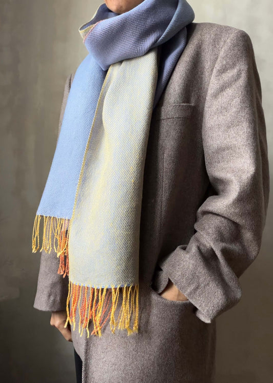 Reversible linen & merino scarf SUN - light blue