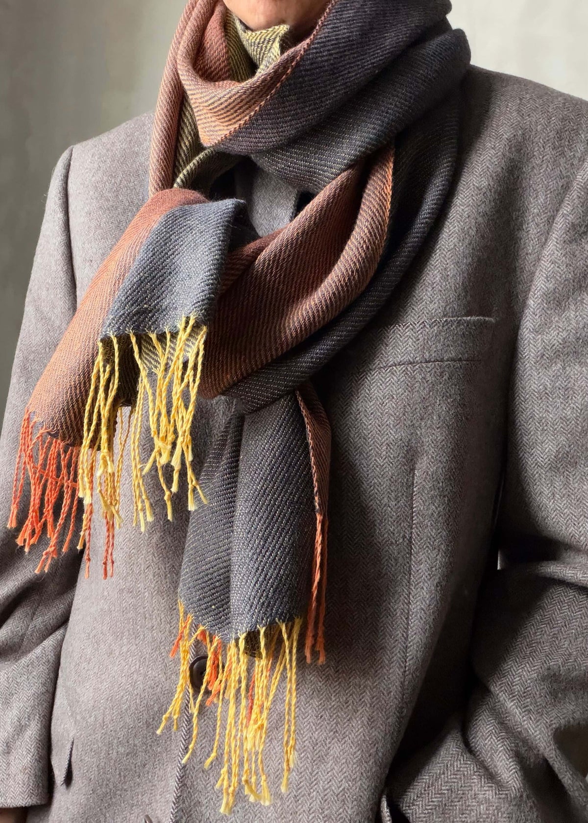 Reversible linen & merino scarf SUN - grey