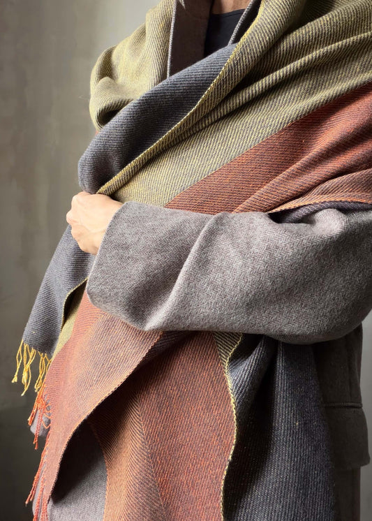 Reversible linen & merino scarf SUN - grey
